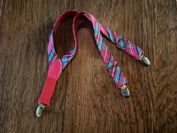 Children’s Braces Suspenders Plaid with  Brass Me… - image 1
