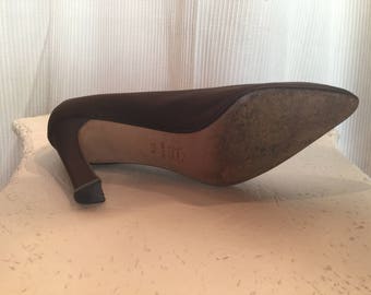 【新品・希少】DI SANDRO ディサンドロ ビジュー サテンパンプス 37 Di Sandro サテンパンプス デザイナー ポインテッドトゥ ブラウン 37.5