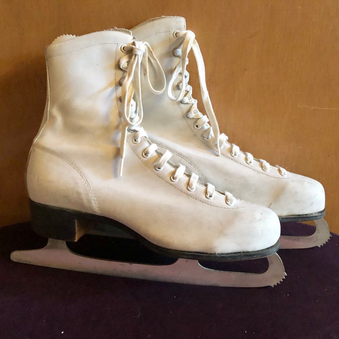 Retro Vintage Leather Ice Skates With Wooden Blade Guards Etsy