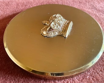 Vintage Roh-Jan Compact Brass with Mirror Press Powder and Powder Puff c1950s