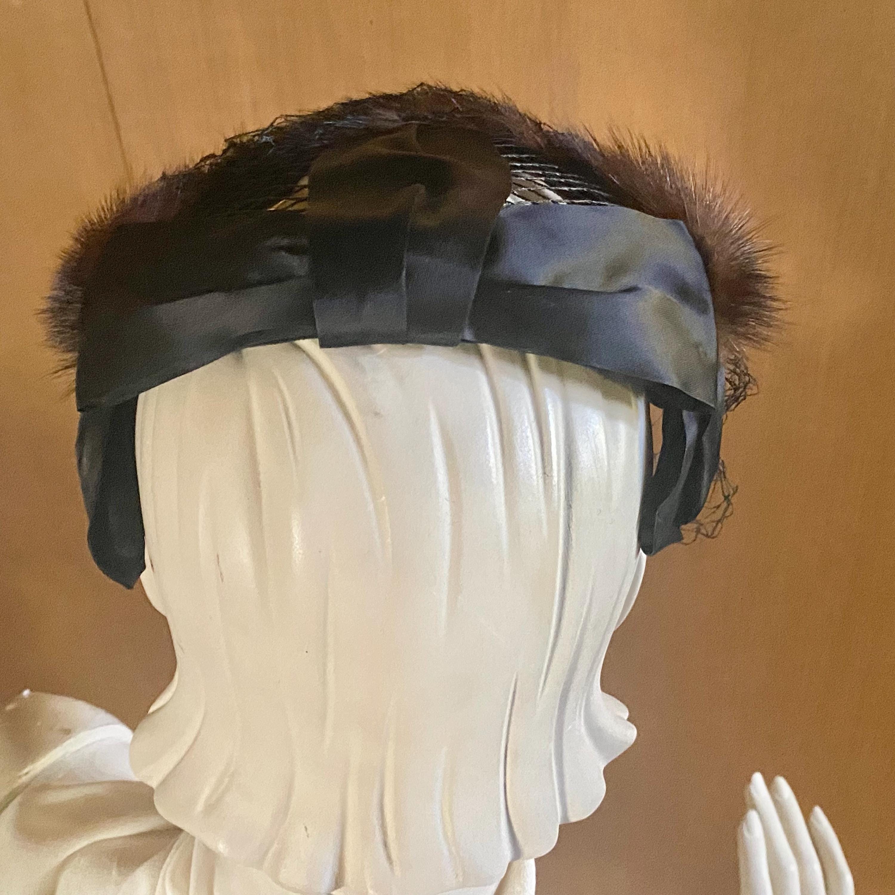 Vintage 1950s Mink Fascinator: Veiled Halo With Satin Bow - Etsy