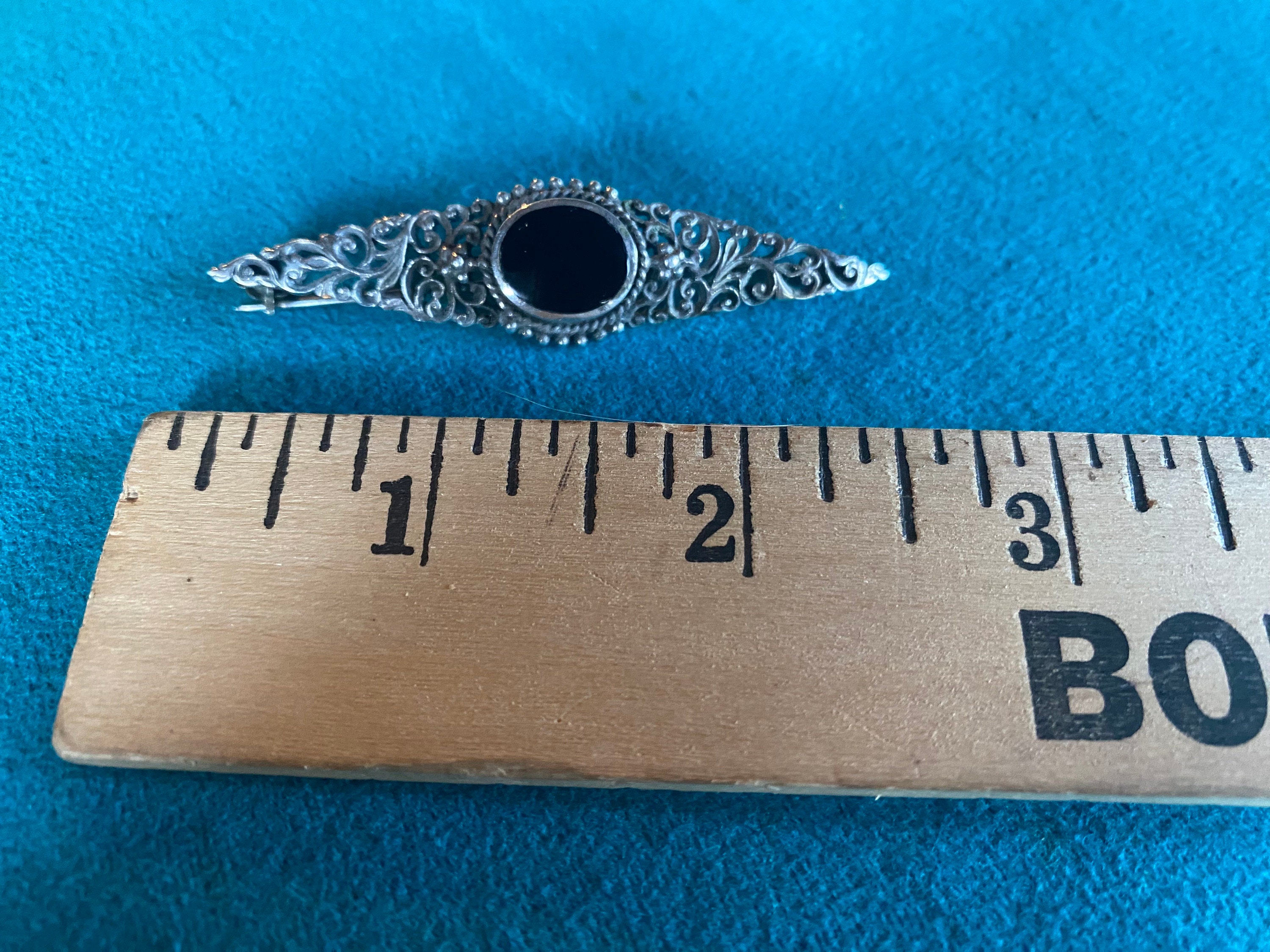 ヴィンテージ バー ブローチ ピン ブラック オニキス シルバー