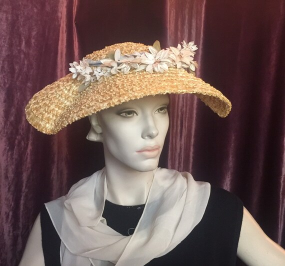 circa 1910-1930s Natural Straw Fascinator Hat EXTR