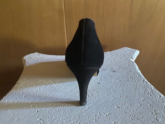 Vintage Open Toe Black Suede Shoes - Peep Toe - S… - image 4