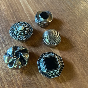 Antique  Button Covers (5) Silver and Black circa 1900s - 1920s