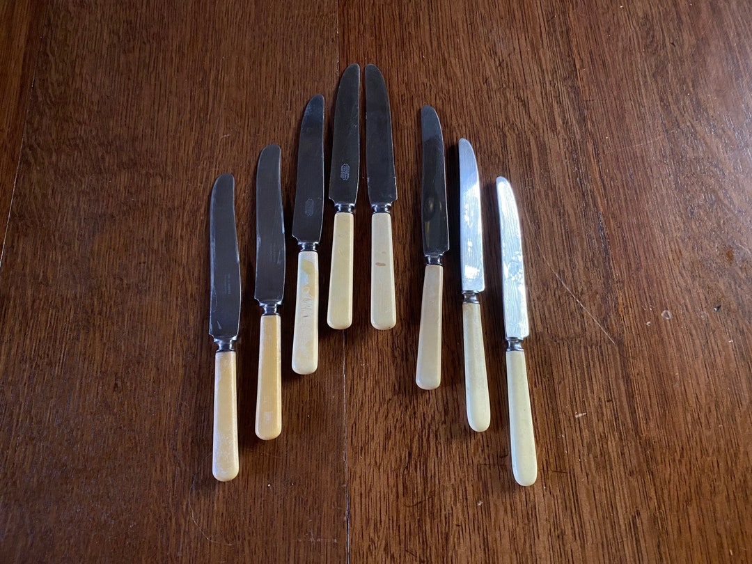 Retro Set Celluloid Knives 8 Piece French Ivory Set William Rogers