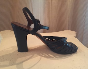 Vintage Renaldo 1940’s Navy Blue Leather Sandals Size 4