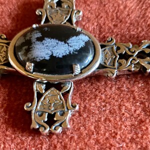 Large Celtic Cross Genuine Stone Snowflake Obsidian Stone Beautifully Engraved Statement Piece Amulet Protection image 7
