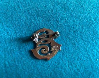 Broche Ancienne En Argent Massif 925 Style Art Nouveau Années 1930 - Feuillages