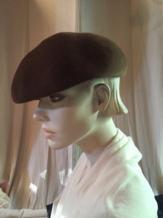 1960s Beret Made in Great Britain Chocolate Brown… - image 1