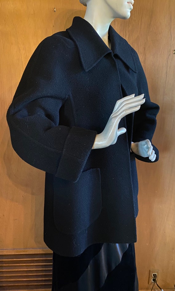 Boiled Wool Black Swing Coat Size Medium Excellent