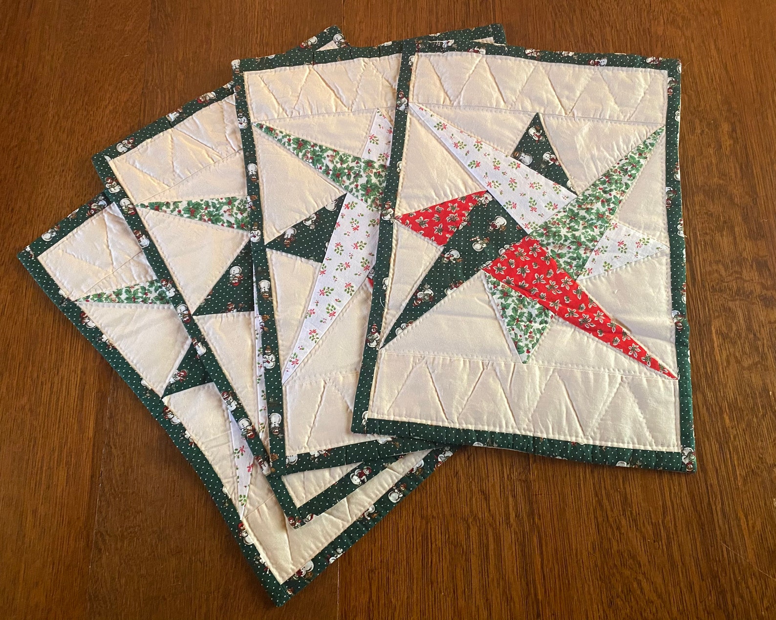 Set 4 Hand Quilted Placemats Christmas Holiday Gift 100 Etsy