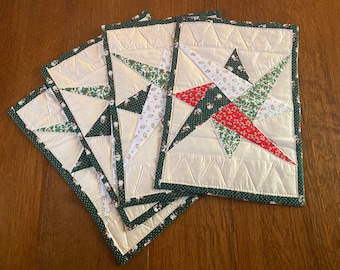 Set (4) hand gewatteerde placemats kerstvakantie cadeau 100% katoen - nieuw nooit gebruikt