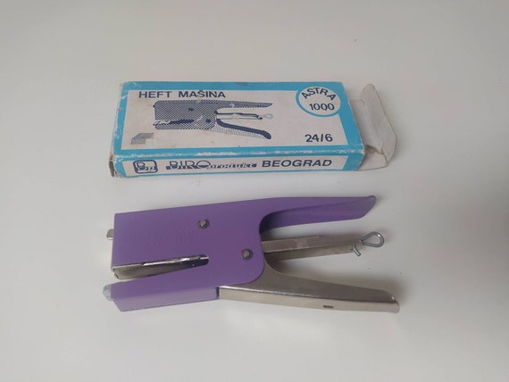 Vintage Purple Stapler Astra 1000 in Original Box / Office Tool