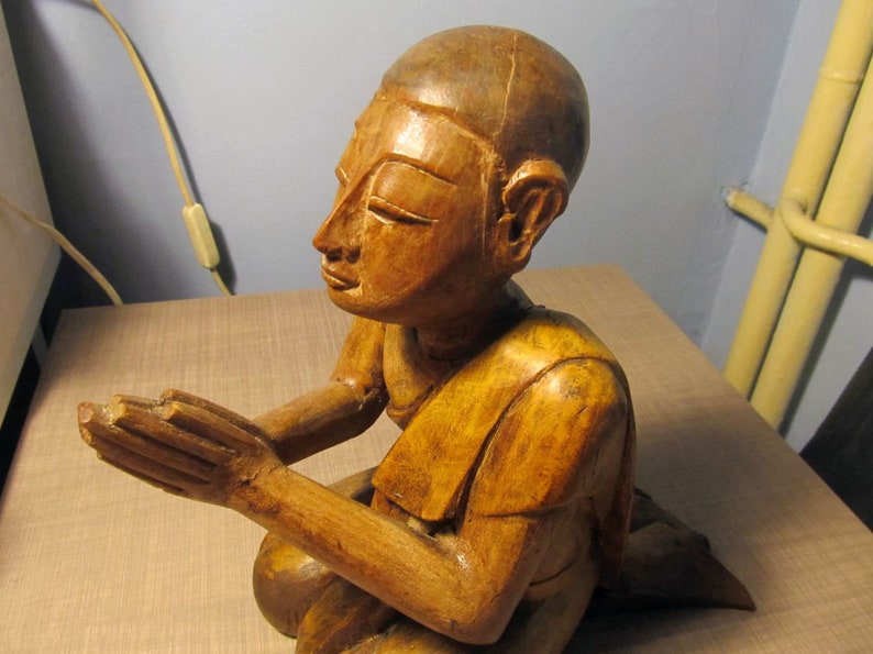 Vintage Hand Carved Kneeling Monk Figurine / Praying Monk / Etsy