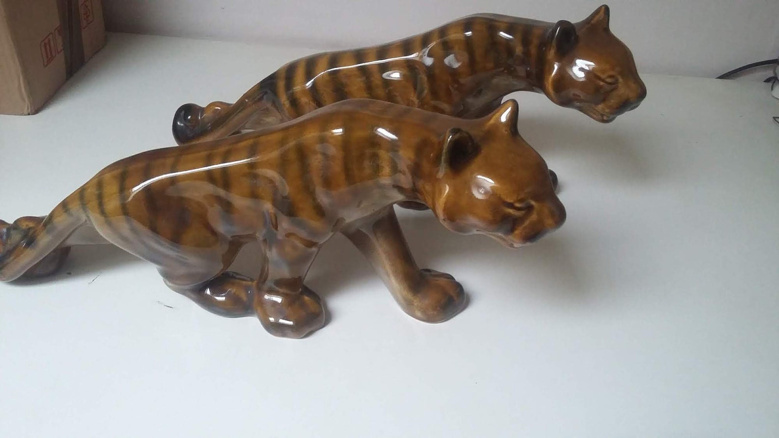 Large Vintage Porcelain Tiger Figurines/ Mid Century Ceramic Etsy