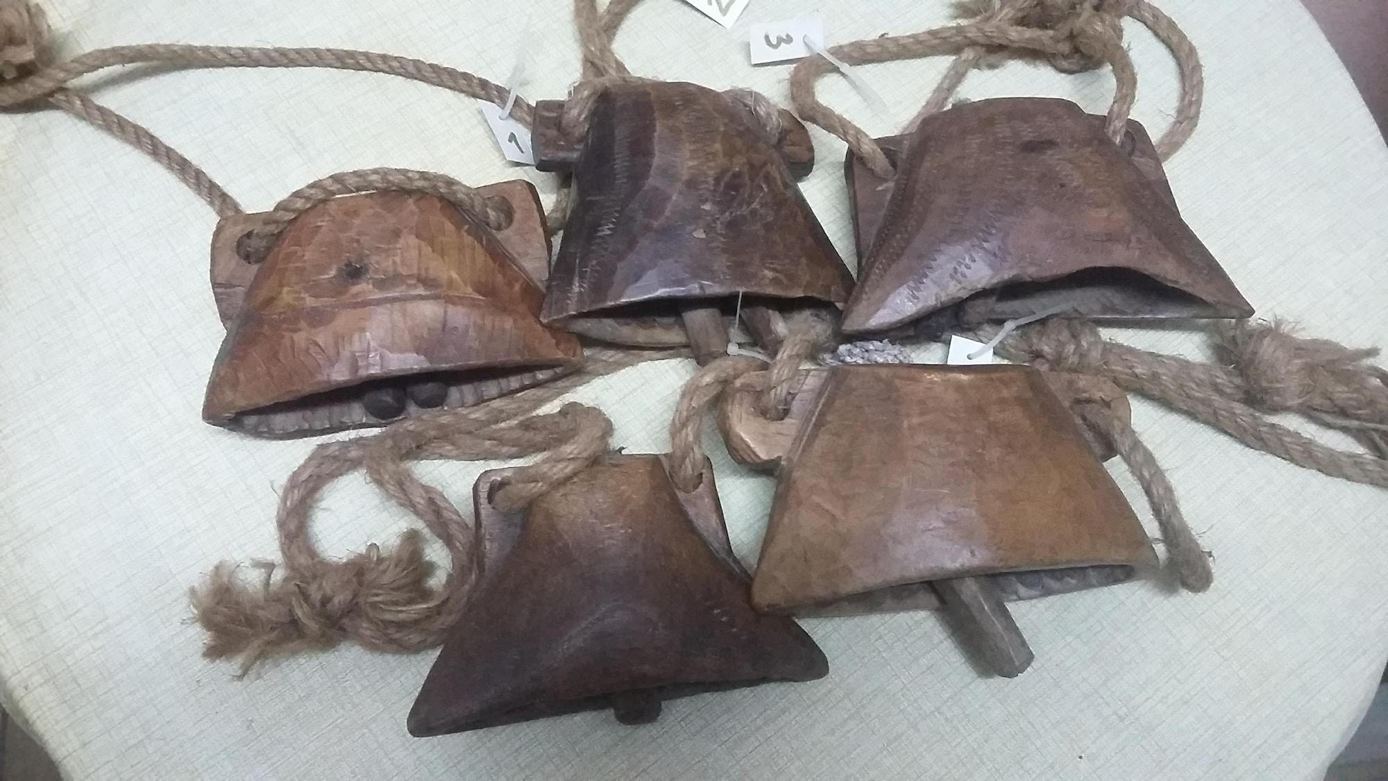 Vintage Wooden Bells / Hand Carved Wood Cow Bell / Rustic Etsy