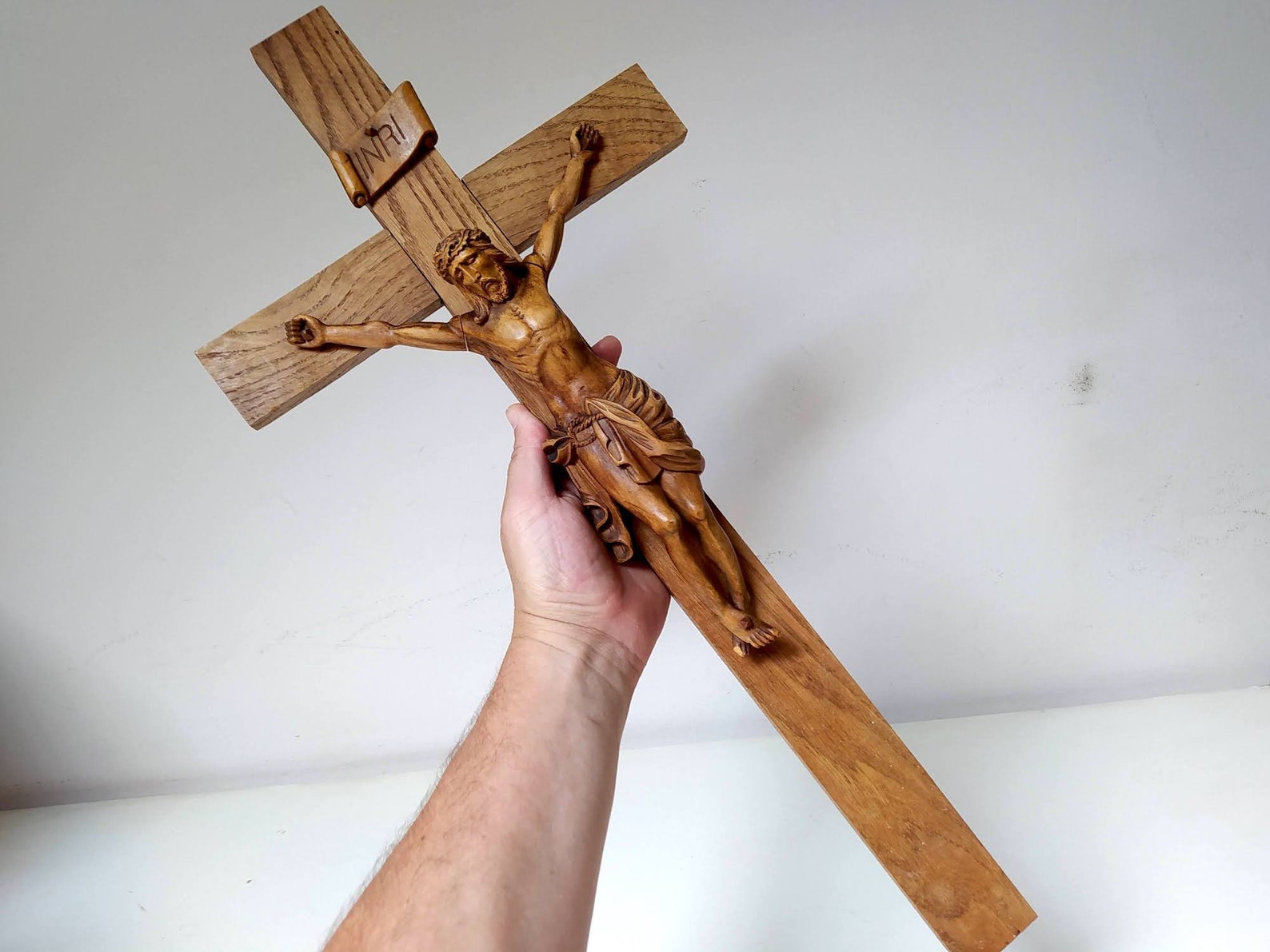 Large 24 Wood Crucifix Jesus Christ Hand Carved Wall Etsy