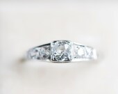 Antique old cut diamond engagement ring, mid 20th century five diamond vintage proposal jewellery, promise white gold wedding jewelry