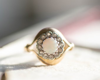 Vintage 9ct Gold Opal Paste Ring, 1977 Engagement Ring, Size 6.5