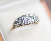 Vintage old cut diamond engagement ring, antique rose cut proposal wedding jewellery, estate promise gold jewelry, scrolling shoulders