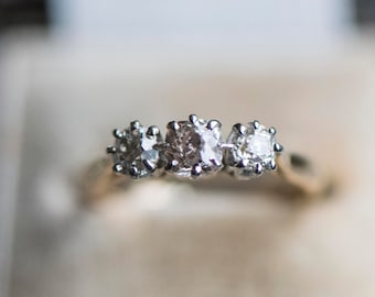 Vintage 18k Gold Diamond Three-Stone Engagement Ring, UK Size M