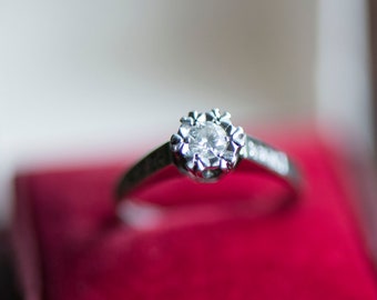 White gold diamond engagement ring, antique jewellery, vintage jewelry, diamond for wife women, girlfriend gift idea