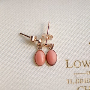 Vintage minimalistic pink stone earrings, gold dangle plugs, simple jewellery, Mother&#39;s Day jewelry anniversary birthday girlfriend wife