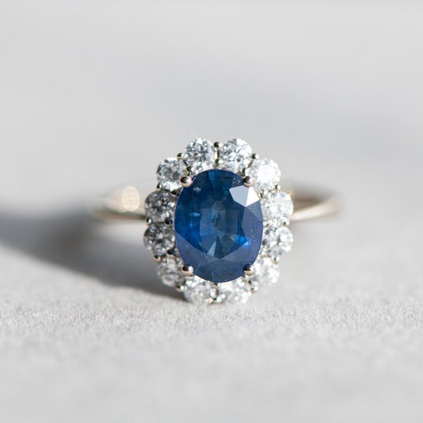 RESERVED for Ryan - Vintage sapphire diamond engagement white gold ring - excluding sapphire stone