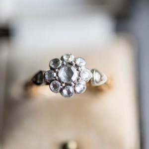 Vintage antique rose cut diamond engagement ring, estate proposal wedding jewellery, promise jewelry