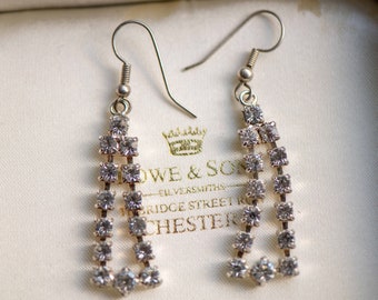 Vintage Rhinestone Dangle Earrings, Classic Costume Jewelry