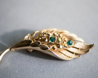 Broche Vintage Jaune Avec Pierre Noire - Bijou D'occasion