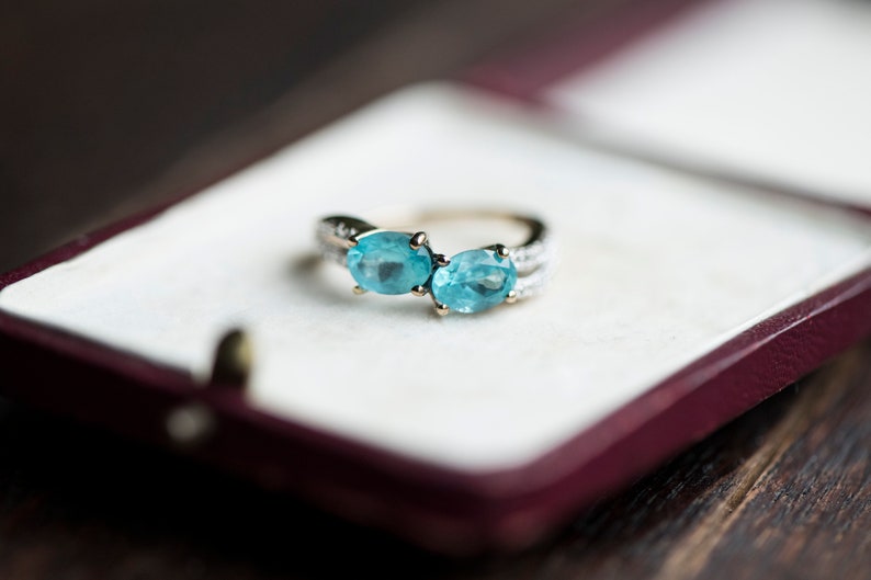 Vintage blue zircon gemstone diamond statement ring, cocktail dress jewellery, everyday blue gemstone jewelry, best wife girlfriend gift image 9