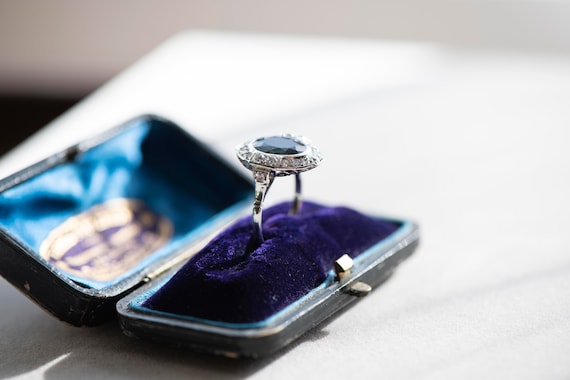 Art Deco sapphire diamond engagement white gold r… - image 5