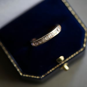 Cubic zirconia gold plated wedding band, half eternity ring, vintage jewellery, stackable jewelry, girlfriend anniversary wife gift idea