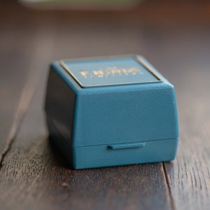 Blue vintage ring box, plastic jewellery box, English jewelry gift box, vintage engagement proposal box, navy case image 7