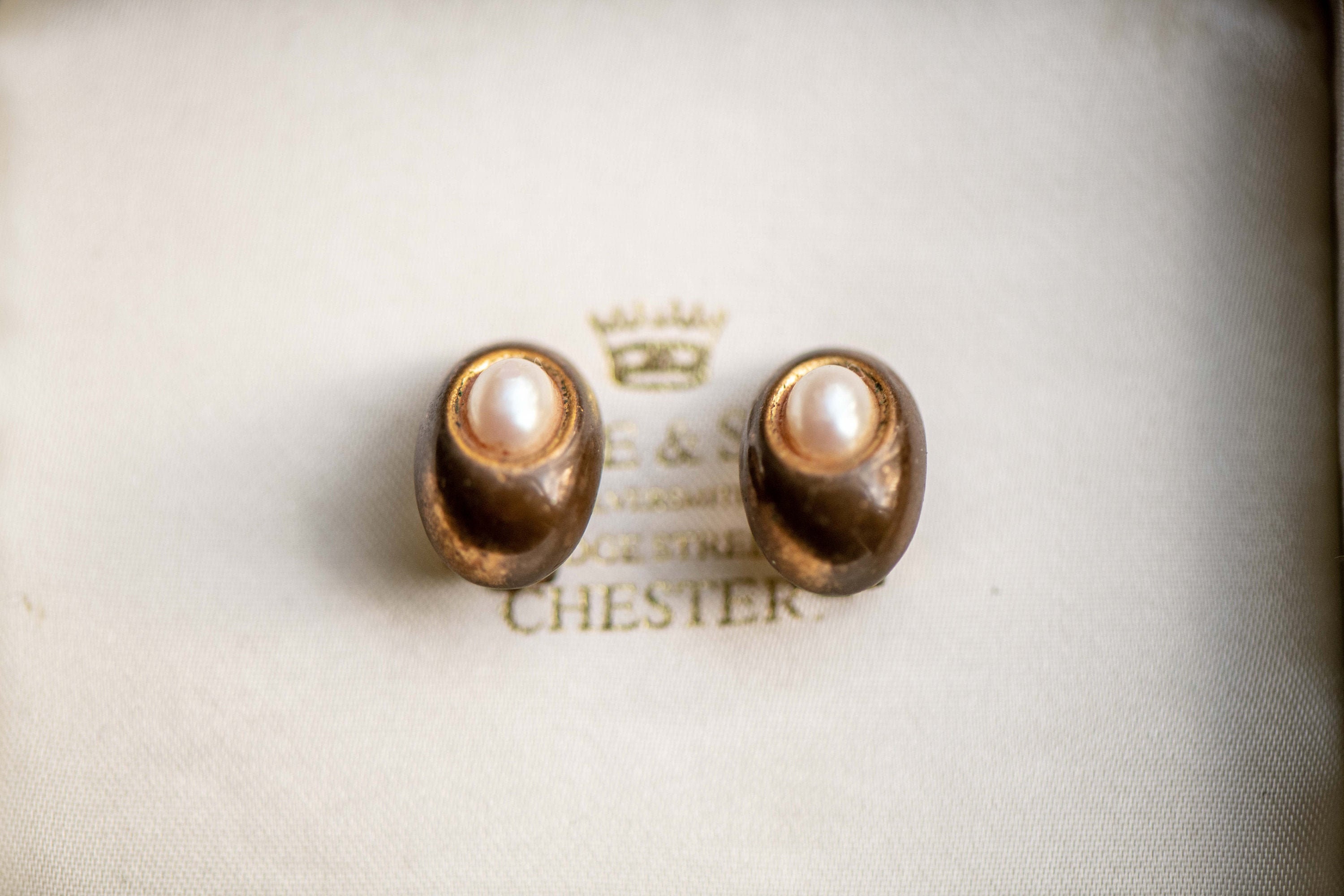 Vintage costume pearl golden earrings, rusty old jewellery, jewelry girlfriend wife daughter Valentines birthday gift, dress up party