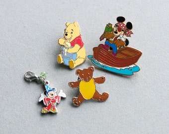 Vintage Disney Pins & Charm: Winnie-the-Pooh, Mickey Mouse, Teddy Bear