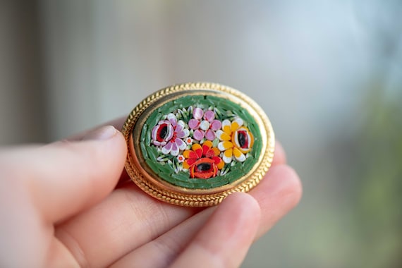 Colorful Flowers Mid-Century Brooch Vintage Brooch Flower Brooch Transferware Brooch Floral Brooch Pin Vintage Jewelry Flower Jewelry
