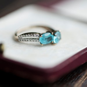 Vintage blue zircon gemstone diamond statement ring, cocktail dress jewellery, everyday blue gemstone jewelry, best wife girlfriend gift image 8