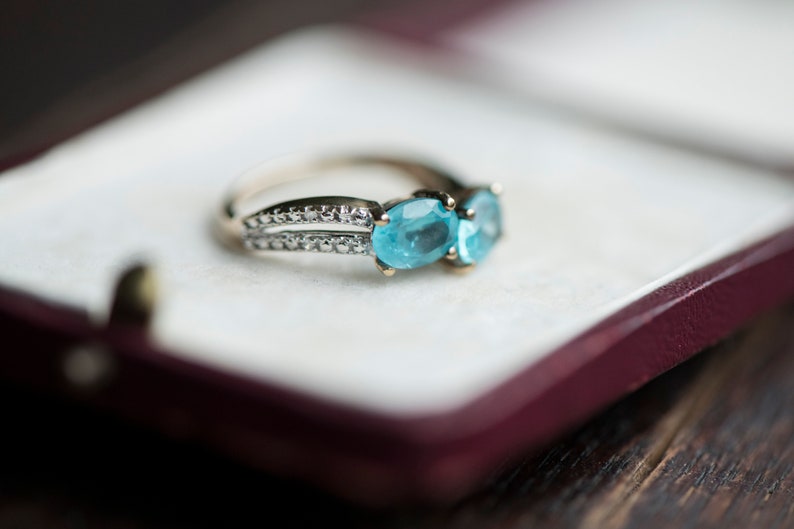 Vintage blue zircon gemstone diamond statement ring, cocktail dress jewellery, everyday blue gemstone jewelry, best wife girlfriend gift image 8