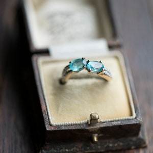 Vintage blue zircon gemstone diamond statement ring, cocktail dress jewellery, everyday blue gemstone jewelry, best wife girlfriend gift image 10