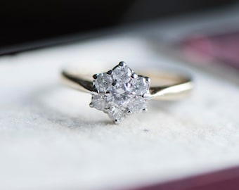 Vintage Diamond Flower Ring, 9ct Gold, UK Size L 1/2