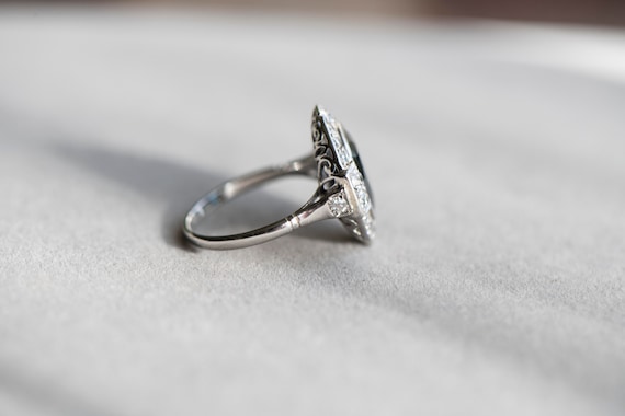 Art Deco sapphire diamond engagement white gold r… - image 7