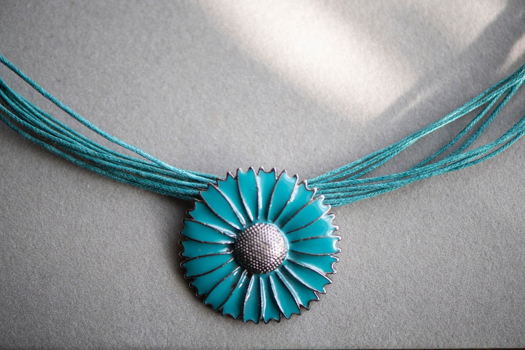 Collier Fantaisie Vintage Fleur Bleu Turquoise - Style Bohème