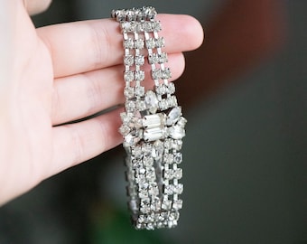 Vintage Rhinestone Bracelet, Diamond Imitation Estate Jewelry
