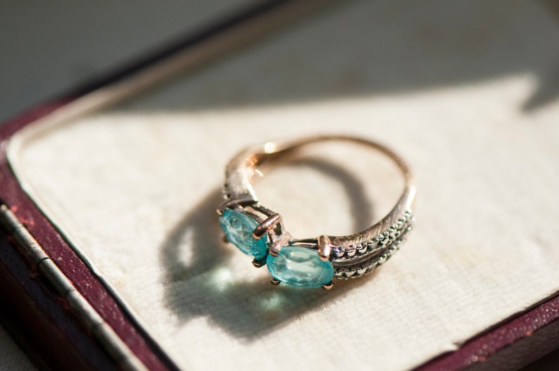 Vintage blue zircon gemstone diamond statement ring, cocktail dress jewellery, everyday blue gemstone jewelry, best wife girlfriend gift image 4