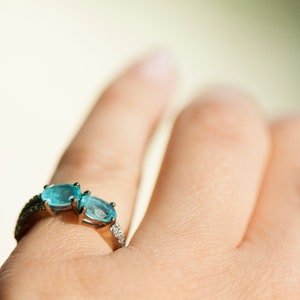 Vintage blue zircon gemstone diamond statement ring, cocktail dress jewellery, everyday blue gemstone jewelry, best wife girlfriend gift image 2