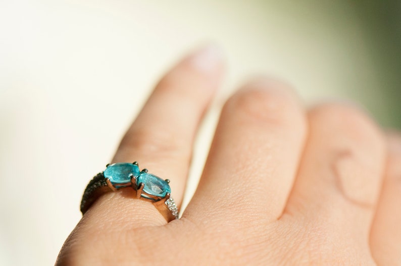 Vintage blue zircon gemstone diamond statement ring, cocktail dress jewellery, everyday blue gemstone jewelry, best wife girlfriend gift image 2