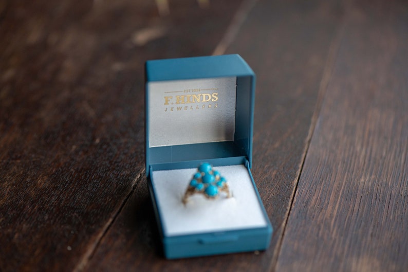 Blue vintage ring box, plastic jewellery box, English jewelry gift box, vintage engagement proposal box, navy case image 8